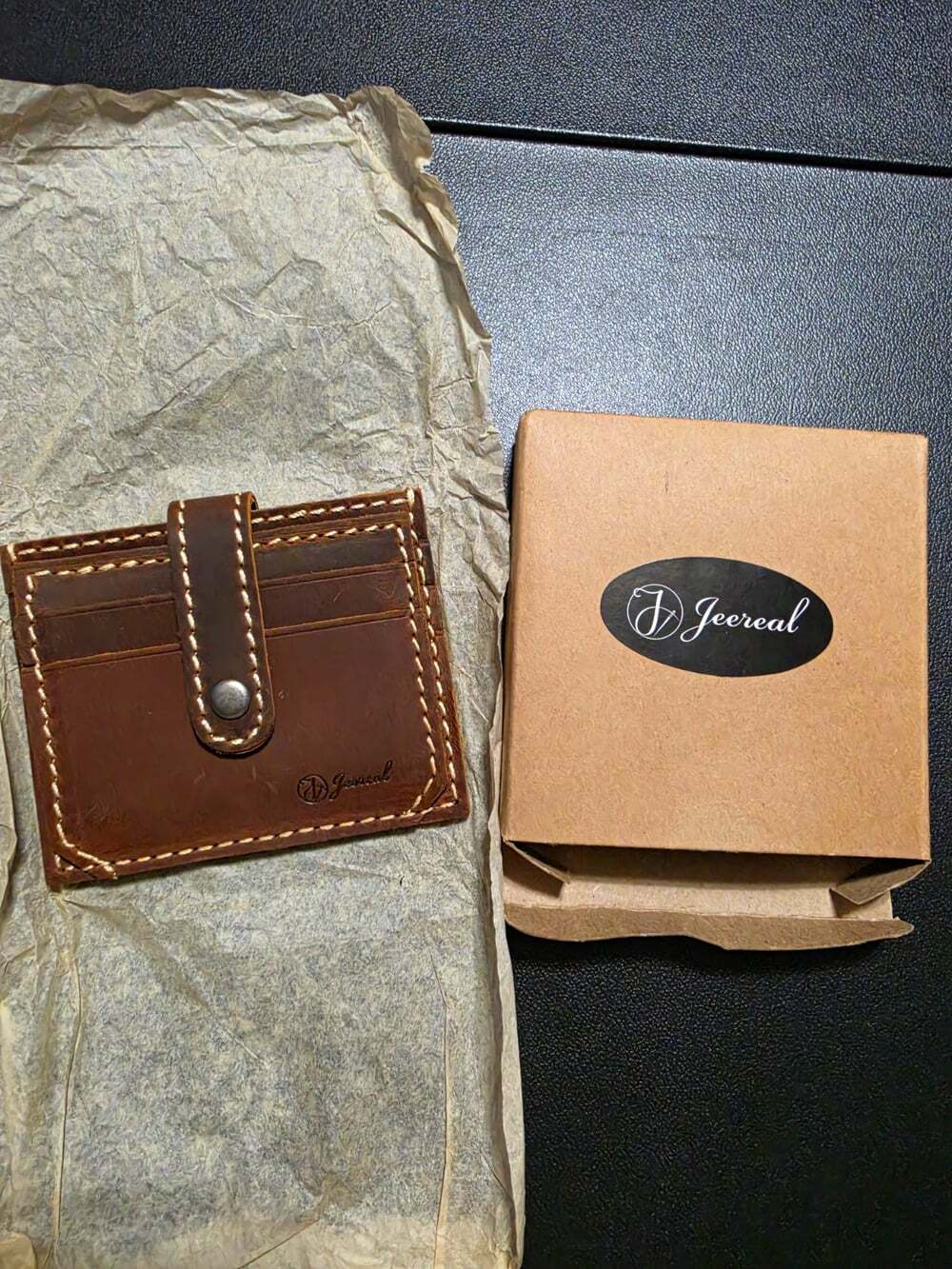 Jseveal Men's Brown Leather Bifold Wallet Snap Closure with ID Window